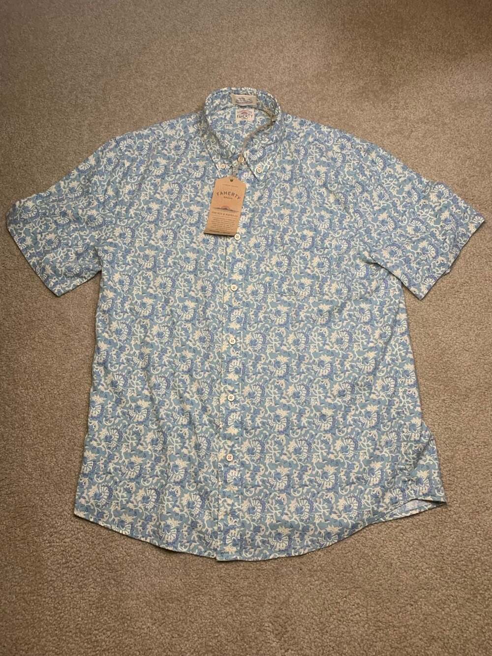 Faherty Brand Breeze Short Sleeve Shirt Blue Floral